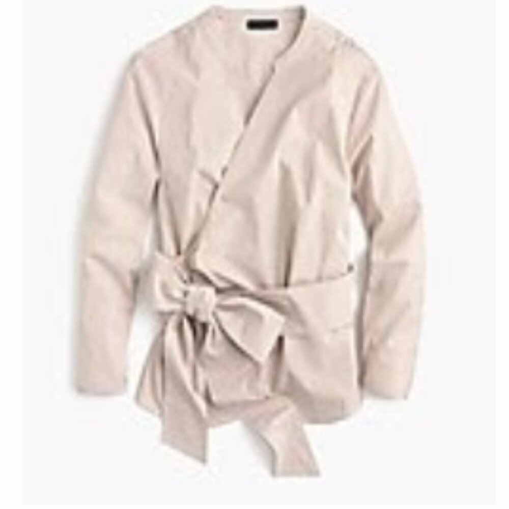 J. Crew Tan and White Wrap Blouse